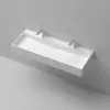 1200mm Wall-Mount Double Basin Stone Resin Glossy White Floating Trough Bathroom Basin
