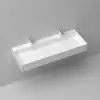 1200mm Wall-Mount Double Basin Stone Resin Glossy White Floating Trough Bathroom Basin