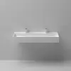1200mm Wall-Mount Double Basin Stone Resin Glossy White Floating Trough Bathroom Basin