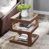 Picture of Modern Glass Side Table with 3 Tiers S-shaped End Table in Walnut
