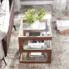 Picture of Modern Glass Side Table with 3 Tiers S-shaped End Table in Walnut