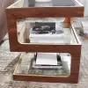 Picture of Modern Glass Side Table with 3 Tiers S-shaped End Table in Walnut