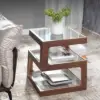 Picture of Modern Glass Side Table with 3 Tiers S-shaped End Table in Walnut