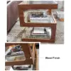 Picture of Modern Glass Side Table with 3 Tiers S-shaped End Table in Walnut