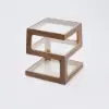 Picture of Modern Glass Side Table with 3 Tiers S-shaped End Table in Walnut