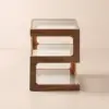 Picture of Modern Glass Side Table with 3 Tiers S-shaped End Table in Walnut