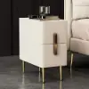 Inarrow Modern Beige Bedside Table with 2 Drawers in Gold Legs