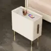 Inarrow Modern Beige Bedside Table with 2 Drawers in Gold Legs