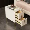 Inarrow Modern Beige Bedside Table with 2 Drawers in Gold Legs