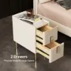 Inarrow Modern Beige Bedside Table with 2 Drawers in Gold Legs