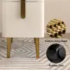 Inarrow Modern Beige Bedside Table with 2 Drawers in Gold Legs