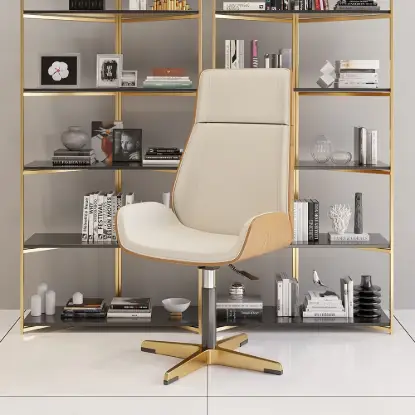 Beige PU Leather High Back Swivel Executive Office Chair with Adjustable Height