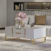 Aro Modern White Rectangular Coffee Table with Storage of Drawers & Doors in Gold