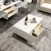 Aro Modern White Rectangular Coffee Table with Storage of Drawers & Doors in Gold