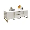Aro Modern White Rectangular Coffee Table with Storage of Drawers & Doors in Gold