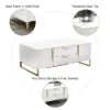 Aro Modern White Rectangular Coffee Table with Storage of Drawers & Doors in Gold