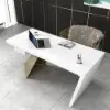 Modern 160 cm Rectangular White Rubberwood Desk with Drawer & Gold Base