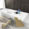 Modern 160 cm Rectangular White Rubberwood Desk with Drawer & Gold Base