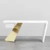 Modern 160 cm Rectangular White Rubberwood Desk with Drawer & Gold Base