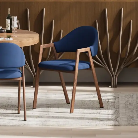 Modern Blue Linen Dining Chair with Upholstered, 2 Pieces