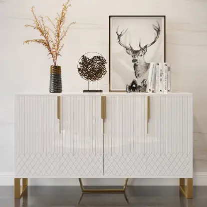 Aro 150 cm White Wood Sideboard with Cabinets & Adjustable Shelves