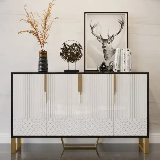 Aro 59" White & Black Wood Sideboard with Cabinets & Adjustable Shelves