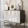 Aro 59" White & Black Wood Sideboard with Cabinets & Adjustable Shelves