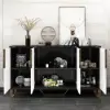 Aro 59" White & Black Wood Sideboard with Cabinets & Adjustable Shelves