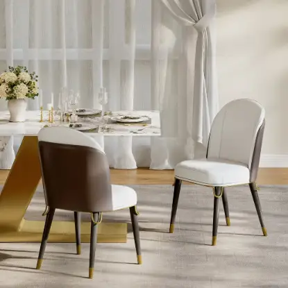 Picture of Modern Warm White PU Leather Upholstered Dining Chair, 2 Pieces
