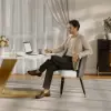 Modern Warm White PU Leather Upholstered Dining Chair, 2 Pieces