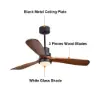 1320mm LED Ceiling Fan Light with 3 Blades & Glass Shade & Remote Control Black & Walnut