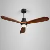 1320mm LED Ceiling Fan Light with 3 Blades & Glass Shade & Remote Control Black & Walnut