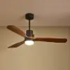 1320mm LED Ceiling Fan Light with 3 Blades & Glass Shade & Remote Control Black & Walnut