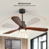 1320mm LED Ceiling Fan Light with 3 Blades & Glass Shade & Remote Control Black & Walnut