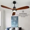 1320mm LED Ceiling Fan Light with 3 Blades & Glass Shade & Remote Control Black & Walnut
