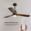 1320mm LED Ceiling Fan Light with 3 Blades & Glass Shade & Remote Control Black & Walnut