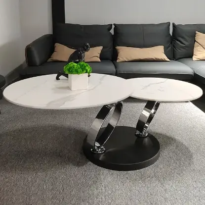 Picture of White Extendable Coffee Table with Ring-shaped Metal Pedestal