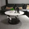 White Extendable Coffee Table with Ring-shaped Metal Pedestal