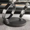 White Extendable Coffee Table with Ring-shaped Metal Pedestal