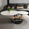 White Extendable Coffee Table with Ring-shaped Metal Pedestal