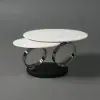 White Extendable Coffee Table with Ring-shaped Metal Pedestal