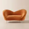 Picture of 1600mm Velvet Curved Sofa Small 2-Seater Sofa with Curve Back Upholstery in Orange