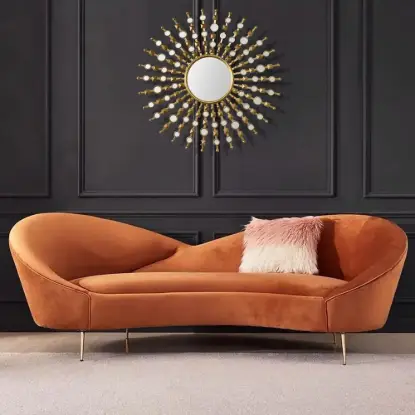 236 cm Velvet Upholstered Curved Sofa with Gold Legs – Orange Large