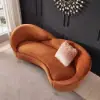 236 cm Velvet Upholstered Curved Sofa with Gold Legs – Orange Large