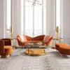 236 cm Velvet Upholstered Curved Sofa with Gold Legs – Orange Large