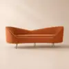 236 cm Velvet Upholstered Curved Sofa with Gold Legs – Orange Large
