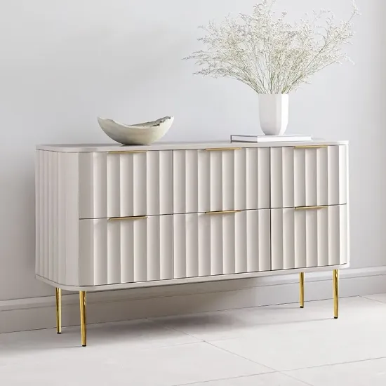 1200 mm Fluted White 6-Drawer Dresser