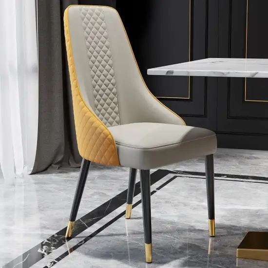 Picture of Diamic Set of 2 Orange & Beige Upholstered Faux Leather High Back Chair For Dining Table