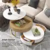 Nesnesis Modern Round Lift-top Nesting Wood Coffee Tables with 2 Drawers White & Natural