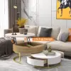 Nesnesis Modern Round Lift-top Nesting Wood Coffee Tables with 2 Drawers White & Natural